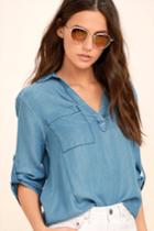Ppla | Remy Blue Chambray High-low Top | Size Large | Lulus