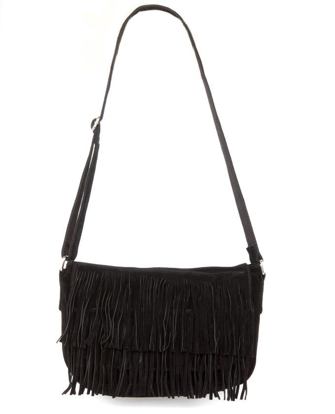 Bohemia Alive Fringe Black Leather Purse