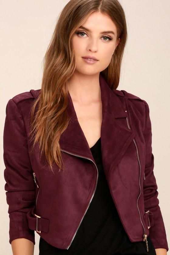 Tree-lined Road Burgundy Suede Moto Jacket | Lulus