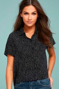 Amuse Society Stunner Black And White Polka Dot Button-up Top