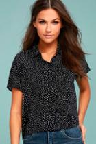 Amuse Society Stunner Black And White Polka Dot Button-up Top