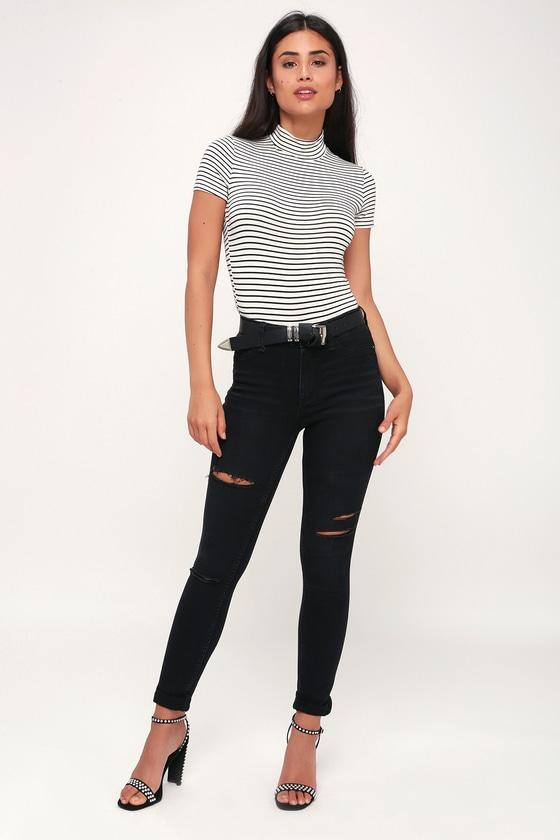 Free People Destroyed Long And Lean Washed Black Jeggings | Lulus
