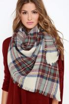 Gena Accessories Ticket To Timbuktu Cream Plaid Scarf