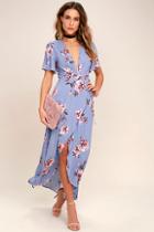 Astr The Label Selma Periwinkle Floral Print Wrap Dress
