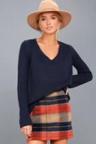 Lulus | Cozy Cutie Navy Blue Knit V-neck Sweater | Size Large