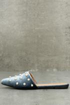 Yoki | Vivika Blue Velvet Pearl Pointed Toe Mules | Size 6 | Lulus