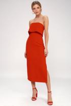 C/meo Entice Red Strapless Midi Dress | Lulus