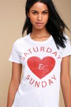 Chaser Saturday And Sunday White Distressed Tee | Lulus