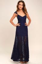 Lulus Evening Dreaming Navy Blue Lace Maxi Dress