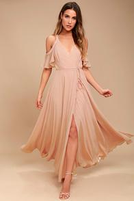 Lulus Easy Listening Blush Off-the-shoulder Wrap Maxi Dress