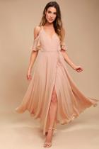 Lulus Easy Listening Blush Off-the-shoulder Wrap Maxi Dress
