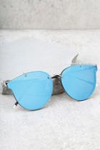 Lulus Super Powers Silver And Blue Mirrored Sunglasses