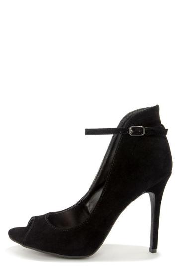 Anne Michelle Rapture 26 Black High Back Ankle Strap Heels