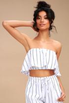 Faithfull The Brand Mala Navy Blue And White Striped Strapless Crop Top | Lulus
