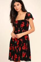 Others Follow | Marabella Red And Black Floral Print Dress | Size X-small | 100% Rayon | Lulus