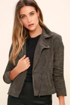 Lush | Catch You On The Flip Side Charcoal Grey Suede Moto Jacket | Size Small | 100% Polyester | Vegan Friendly | Lulus