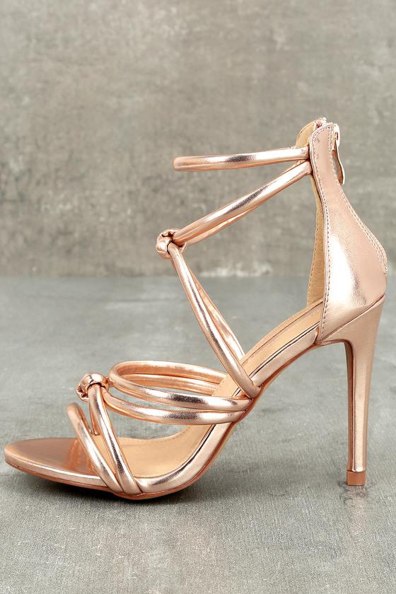 Liliana | Josette Rose Gold Dress Sandal Heels | Size 5.5 | Pink | Vegan Friendly | Lulus