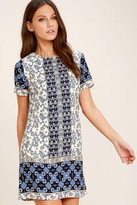 Lulus Marketplace Blue Print Shift Dress