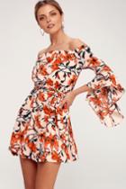 Blushing Blooms Nude Floral Print Off-the-shoulder Dress | Lulus