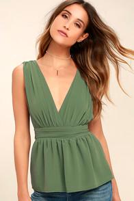 Lulus My Joy Olive Green Peplum Top
