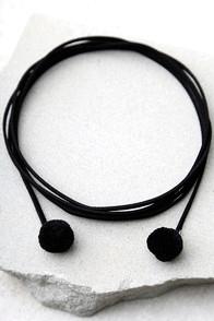 Lulus Puppy Love Black Pompom Wrap Necklace