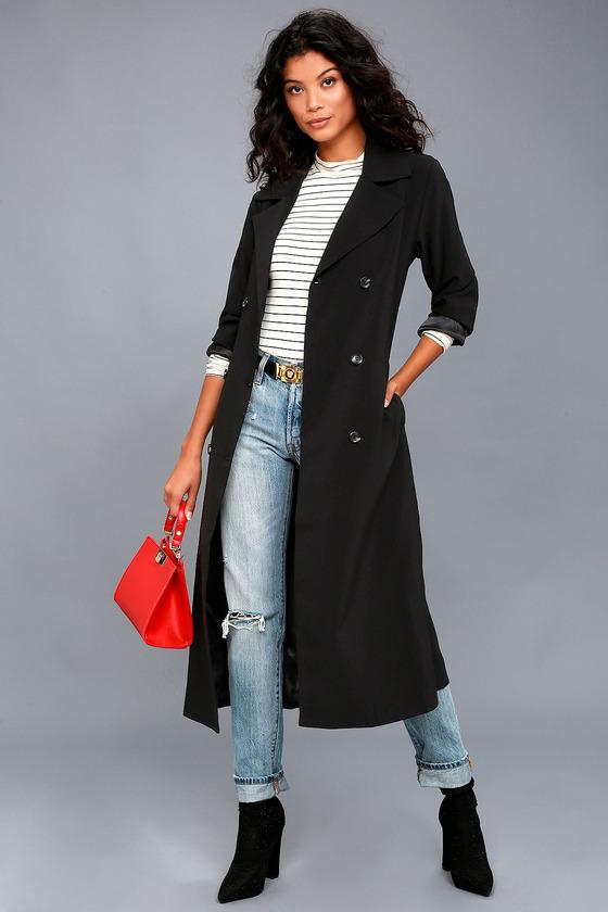 Re:named | Workday Runway Black Trench Coat | Size Large | 100% Polyester | Lulus