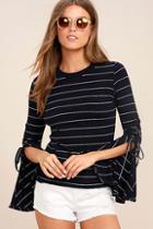 Lulus Found My Mate Navy Blue Striped Lace-up Top