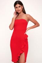 Anika Red Ruffled Strapless Bodycon Dress | Lulus