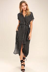 Lulus Desire Lines Black And White Striped Midi Dress