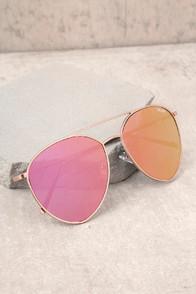 Quay Indio Gold And Pink Aviator Sunglasses