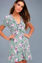 How Does Your Gardenia Grow Sage Green Floral Print Wrap Dress | Lulus