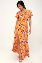 Rokoko Blossom Kind Of Wonderful Yellow Floral Print Wrap Maxi Dress | Lulus