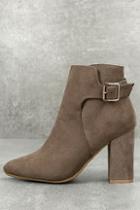 Bamboo Neva Taupe Suede Pointed Toe Ankle Booties