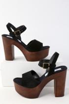 Steve Madden Lulla Black Suede Leather Platform Sandal Heels | Lulus