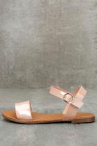 Breckelle's Hearts And Hashtags Blush Patent Flat Sandals