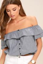 Lulus Amore Than Ever Grey Striped Off-the-shoulder Crop Top