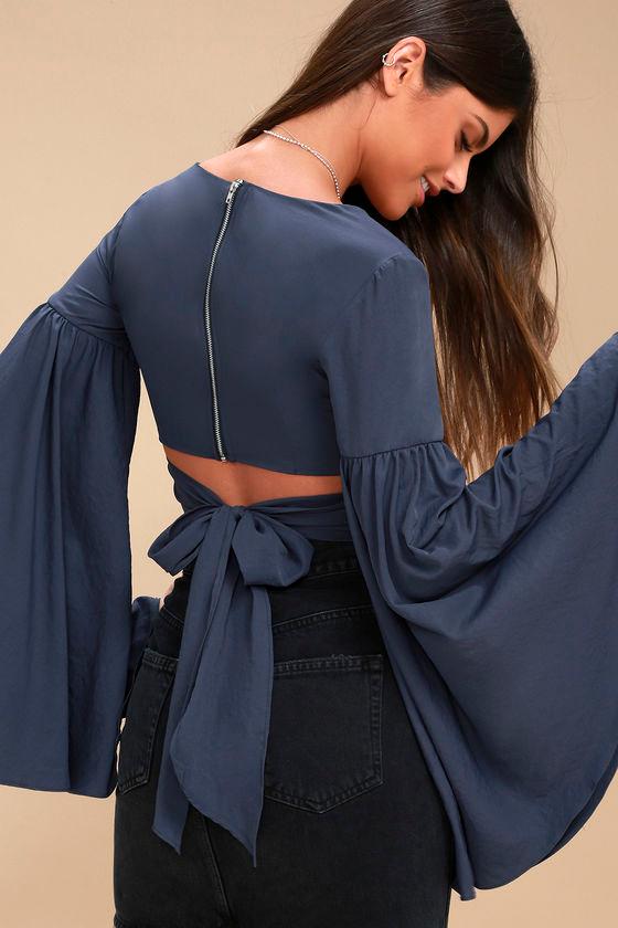Lover's Light Navy Blue Bell Sleeve Crop Top | Lulus