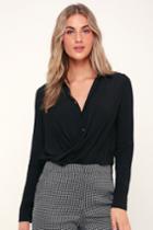 Best In The Biz Black Button-up Twist-front Top | Lulus