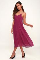Liza Magenta Pleated Midi Dress | Lulus
