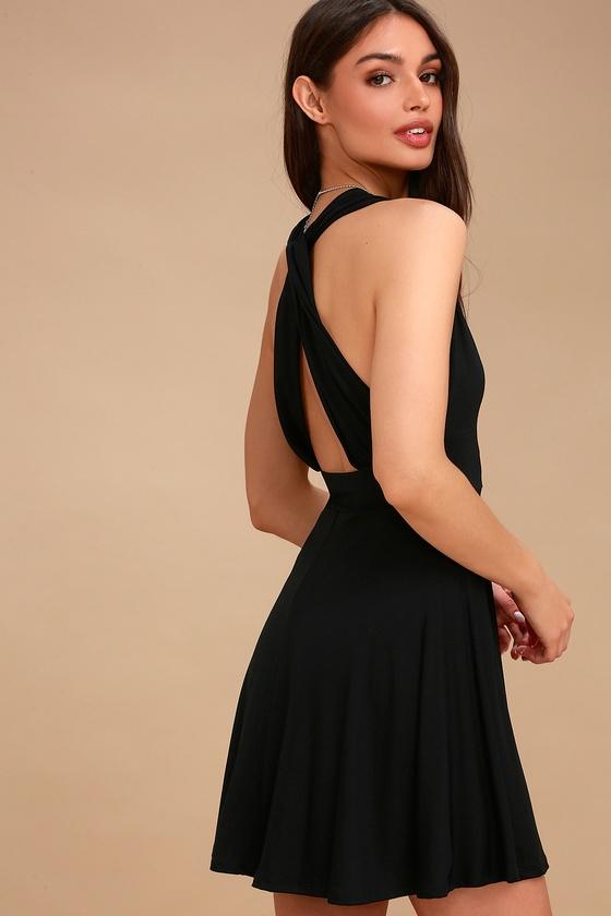 Eyeful Black Backless Skater Dress | Lulus