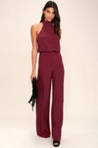 Lulus | Moment For Life Wine Red Halter Jumpsuit | Size X-small