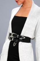 Lulus - Mission Complete Black And Silver Double Buckle Belt - Vegan Friendly