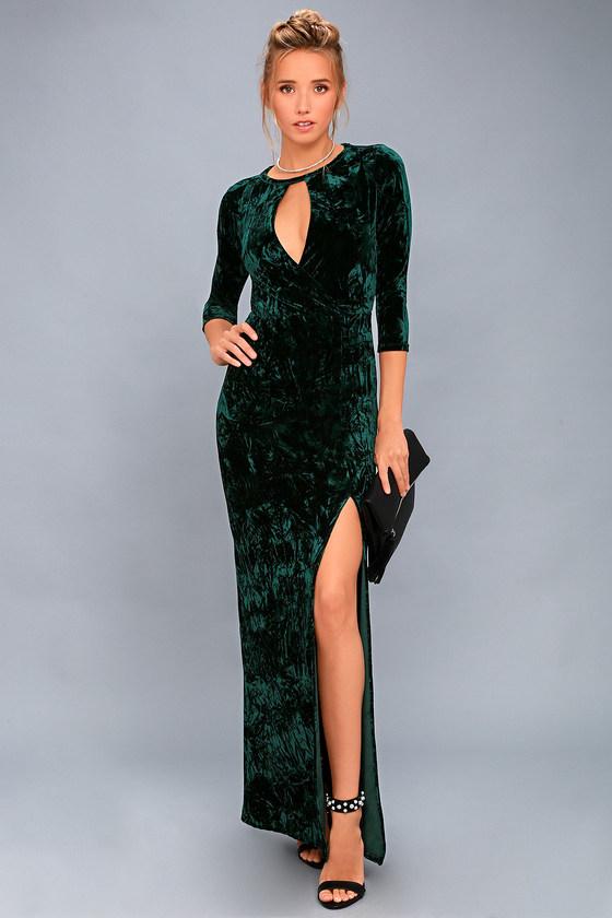 Lulus | Keep Love Alive Forest Green Velvet Maxi Dress | Size Medium