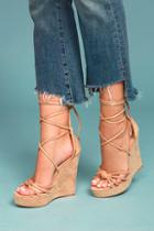 Liliana Macy Nude Suede Lace-up Wedges