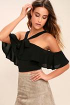 Jealous Tomato | Of Course Black Crop Top | Size Large | 100% Polyester | Lulus