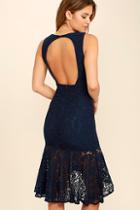 Aakaa Next To You Navy Blue Lace Midi Dress