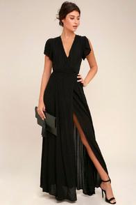 Lulus Heart Of Marigold Black Wrap Maxi Dress