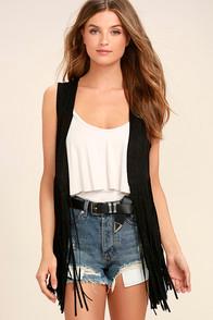 Ppla All Nighter Black Suede Fringe Vest