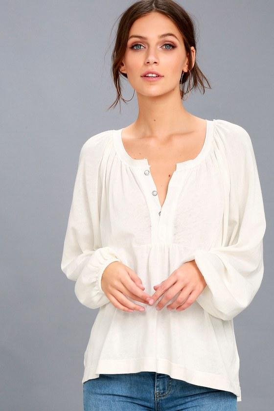 Free People Acadia White Long Sleeve Henley Top | Lulus
