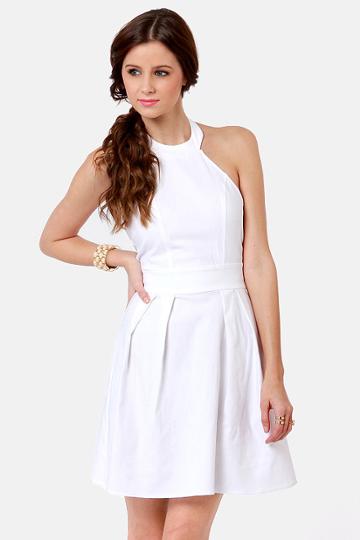 Floating On Flare White Halter Dress